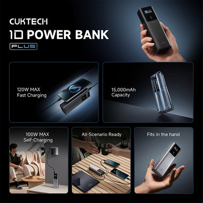 Externe Batterie Cuktech PB150P, 15000mAh, 120W, QC + PD, 1 x USB-A - 2 x USB-C, Grau CKPB150POSGR