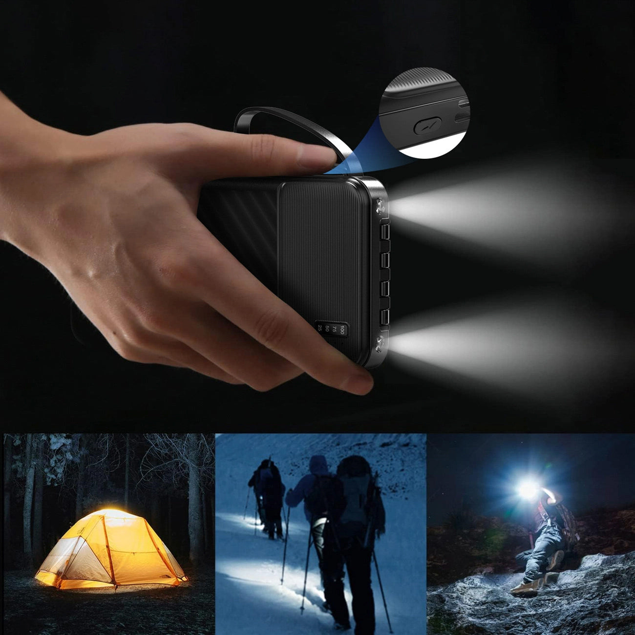 Externer Akku Dudao K11, 10000mAh, 10W, 1 x Lightning - 1 x microUSB - 1 x USB-A - 1 x USB-C, Schwarz