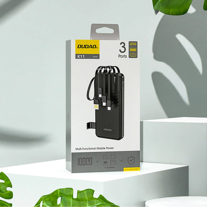 Externer Akku Dudao K11, 10000mAh, 10W, 1 x Lightning - 1 x microUSB - 1 x USB-A - 1 x USB-C, Schwarz