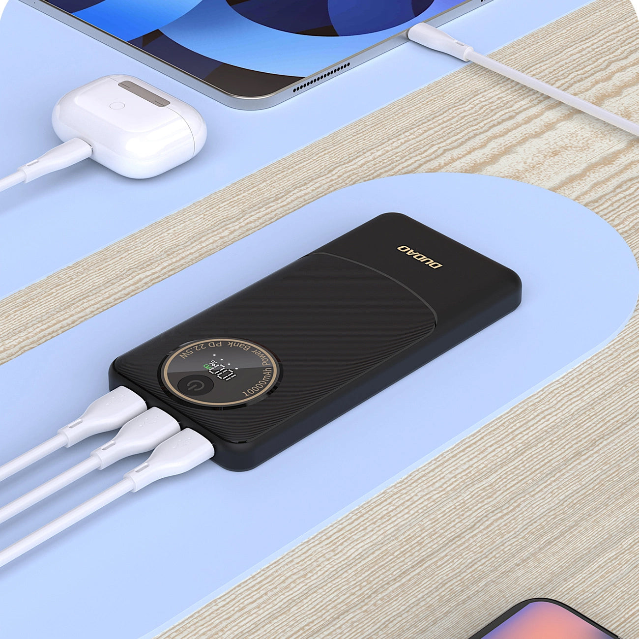 Externer Akku Dudao K12, 10000mAh, 22.5W, QC + PD, 1 x USB-C - 2 x USB-A, Weiß