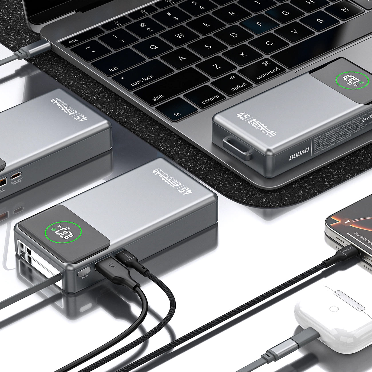 Externe Batterie Dudao K31 Pro, 20000mAh, 45W, QC + PD, 1 x USB-A - 2 x USB-C, Grau