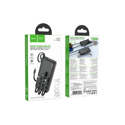 Externe Batterie HOCO J146, 10000mAh, 10W, 1 x Lightning - 1 x microUSB - 1 x USB-A - 1 x USB-C, Schwarz
