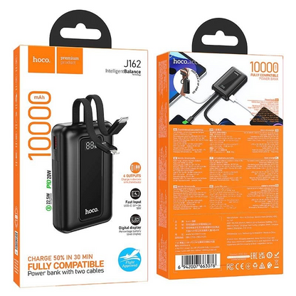 Externe Batterie HOCO J162, 10000mAh, 22,5W, QC + PD, 1 x Lightning - 1 x USB-A - 2 x USB-C, Schwarz