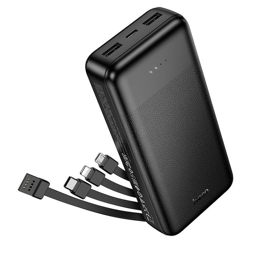 HOCO J163A Powerbank, 20000 mAh, 10 W, 1 x Lightning – 1 x Micro-USB – 1 x USB-C – 2 x USB-A, Schwarz
