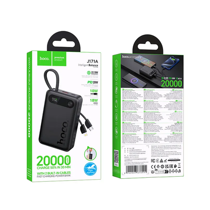 Externe Batterie HOCO J171A, 20000mAh, 22,5W, QC + PD, 1 x Lightning - 1 x USB-A - 2 x USB-C, Schwarz