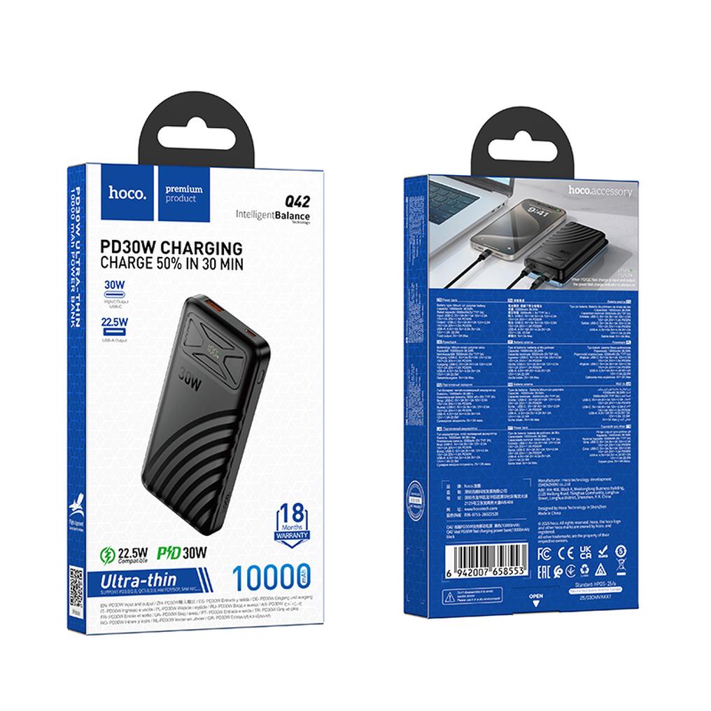 HOCO Q42 Powerbank, 10000 mAh, 30 W, QC + PD, 1 x USB-A – 1 x USB-C, Schwarz