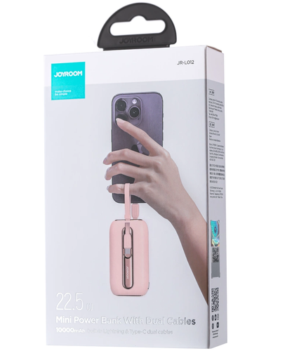 Externer Akku Joyroom Colorful Series JR-L012, 10000mAh, 22.5W, QC + PD, 1 x Lightning - 2 x USB-C, Rosa