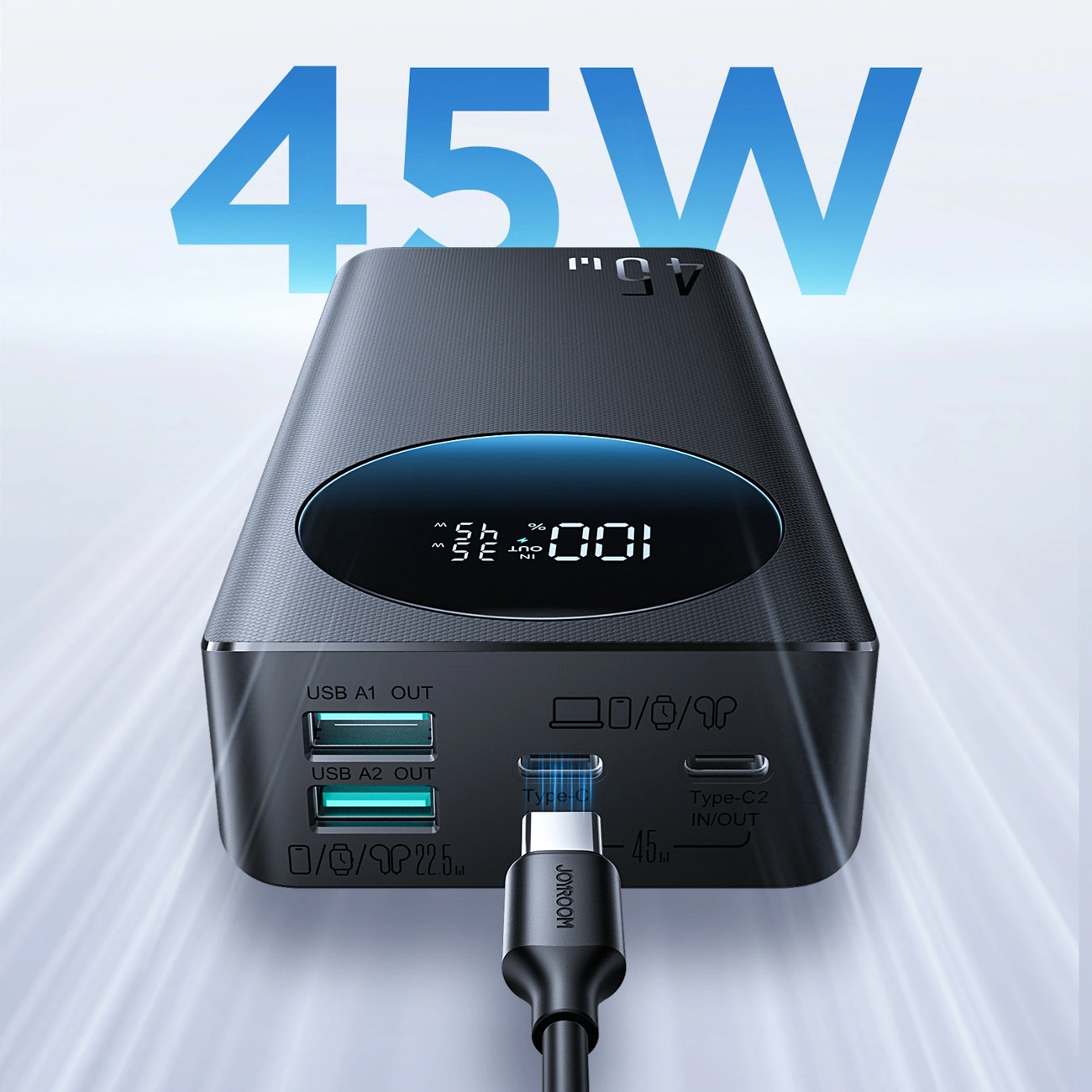 Externe Batterie Joyroom JR-PBF02 Pro, 20000mAh, 45W, QC + PD, 2 x USB-A - 2 x USB-C, Schwarz