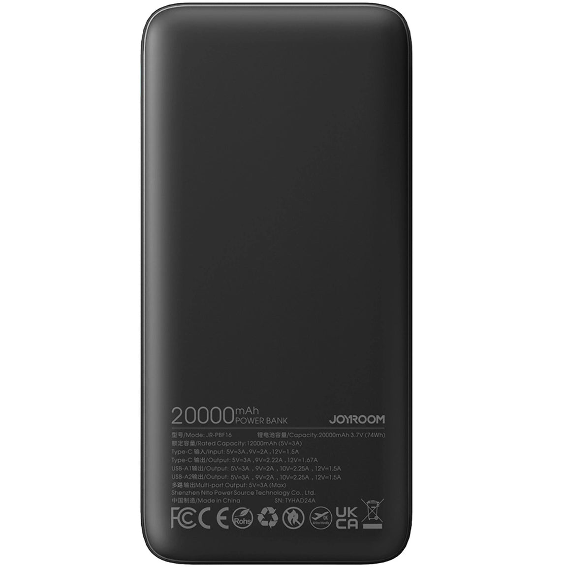Externer Akku Joyroom JR-PBF16, 20000mAh, 22.5W, QC + PD, 1 x USB-C - 2 x USB-A, Schwarz 