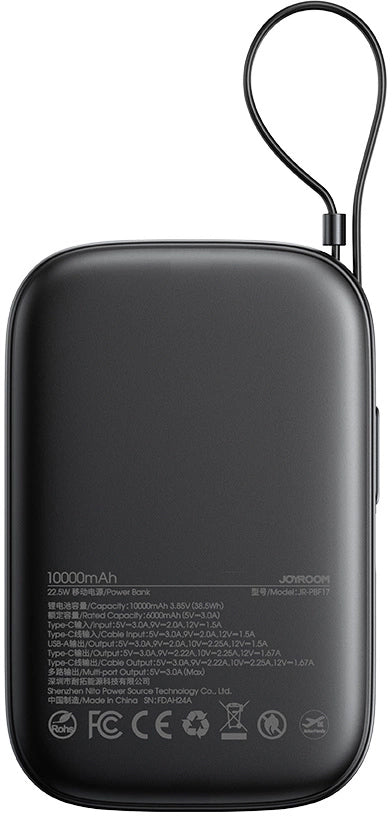Externer Akku Joyroom JR-PBF17, 10000mAh, 22.5W, QC + PD, 1 x USB-A - 2 x USB-C, Schwarz