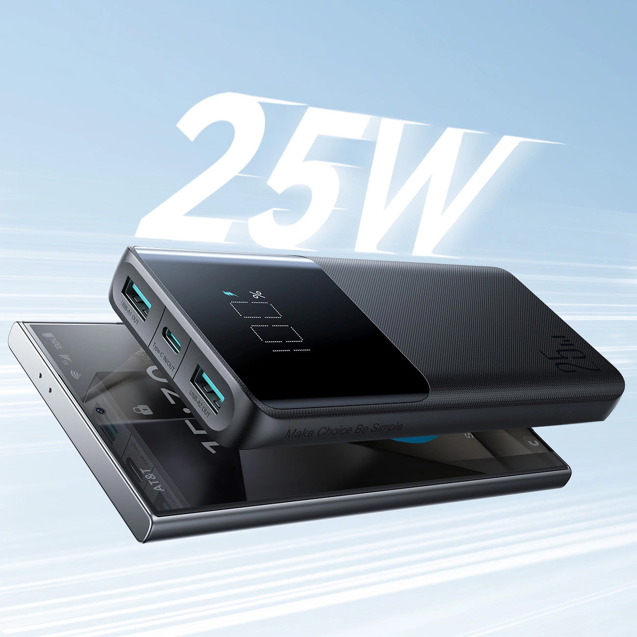 Externer Akku Joyroom JR-PBF20, 10000mAh, 25W, QC + PD, 1 x USB-C - 2 x USB-A, Schwarz