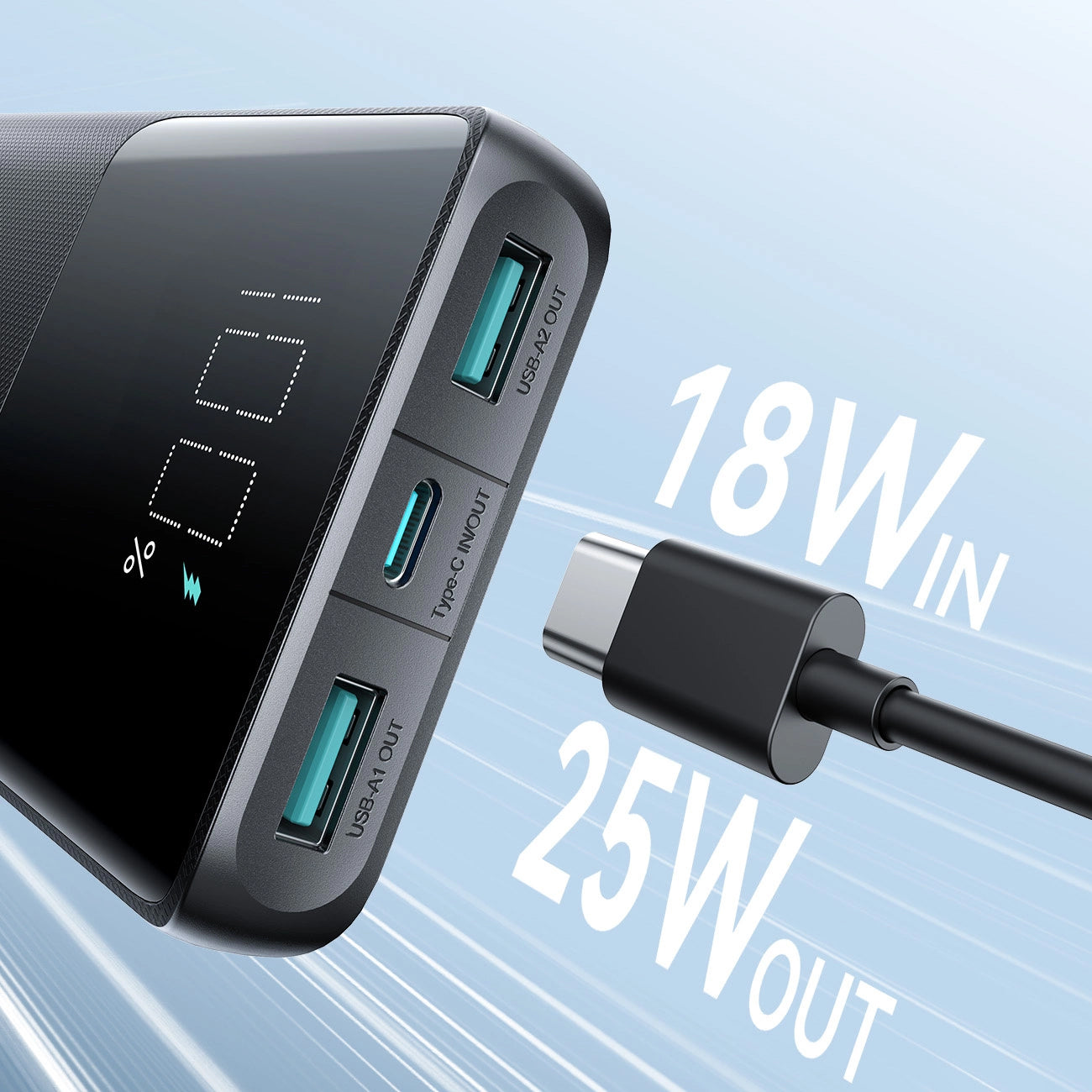 Externer Akku Joyroom JR-PBF20, 10000mAh, 25W, QC + PD, 1 x USB-C - 2 x USB-A, Schwarz