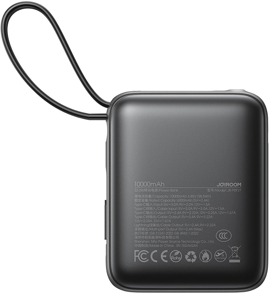 Externer Akku Joyroom JR-PBF27, 10000mAh, 22.5W, PD, 1 x Lightning - 2 x USB-C, Schwarz