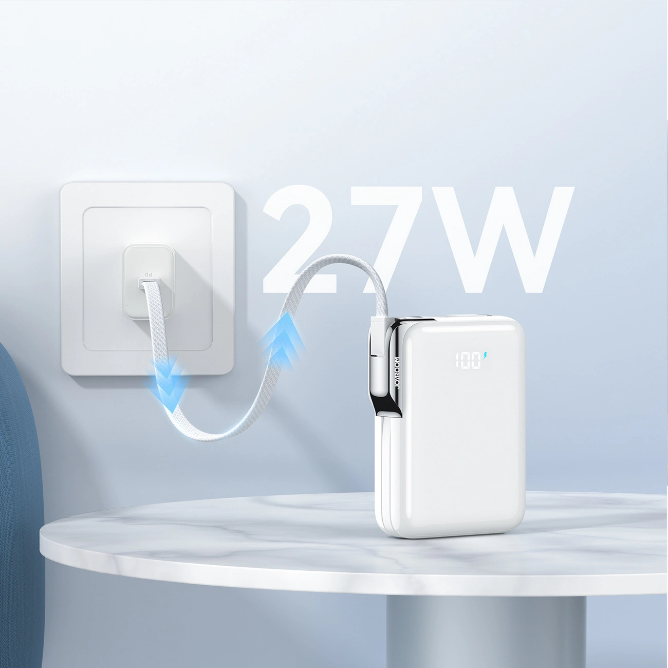Externer Akku Joyroom JR-PBF27 Pro, 10000mAh, 30W, QC + PD, 1 x Lightning - 2 x USB-C, Weiß