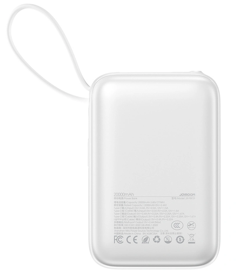 Externer Akku Joyroom JR-PBF29, 20000mAh, 22.5W, QC + PD, 1 x Lightning - 2 x USB-C, Weiß