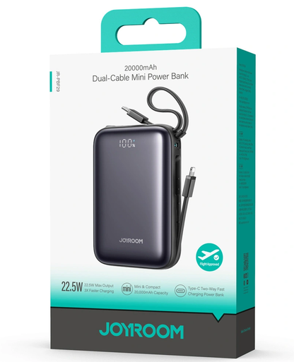 Externer Akku Joyroom JR-PBF29, 20000mAh, 22.5W, QC + PD, 1 x Lightning - 2 x USB-C, Schwarz