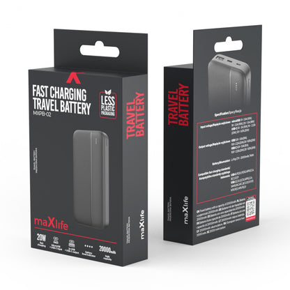 Externer Akku MaXlife MXPB-02, 20000mAh, 20W, QC + PD, 1 x USB-A - 1 x USB-C, Schwarz