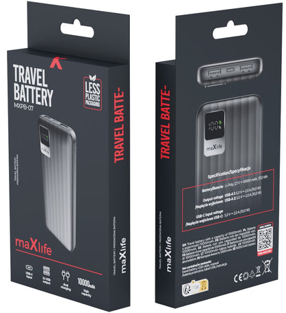 Externer Akku MaXlife MXPB-07, 10000mAh, 10W, 2 x USB-A, Schwarz