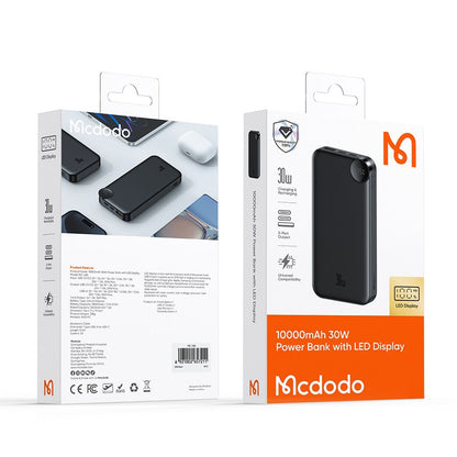 Externer Akku McDodo MC-3850 Display, 10000mAh, 30W, QC + PD, 1 x USB-A - 2 x USB-C, Schwarz