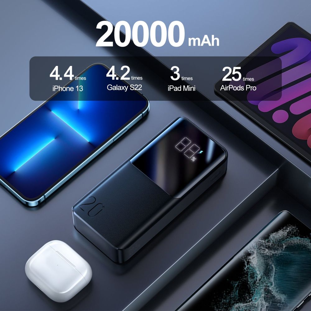 Externer Akku Joyroom, 20000mAh, 22.5W, QC + PD, 1 x USB-C - 2 x USB-A, Schwarz JR-QP192