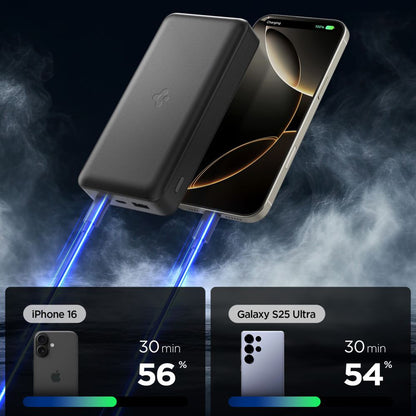 Externer Akku Spigen, 30000mAh, 30W, QC + PD, 1 x USB-A - 2 x USB-C, Schwarz