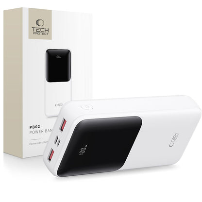 Externer Akku Tech-Protect PB02, 20000mAh, 22.5W, QC + PD, 1 x USB-C - 2 x USB-A, Weiß