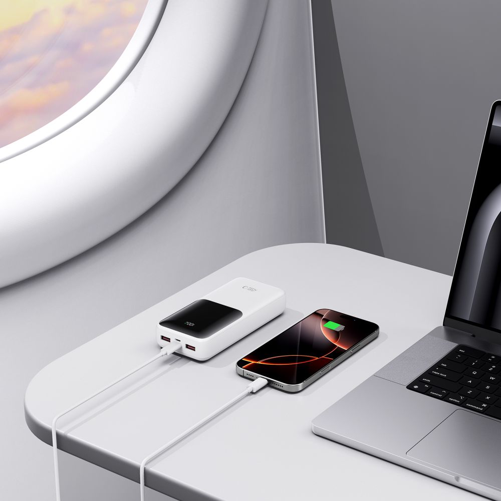 Externer Akku Tech-Protect PB02, 20000mAh, 22.5W, QC + PD, 1 x USB-C - 2 x USB-A, Weiß