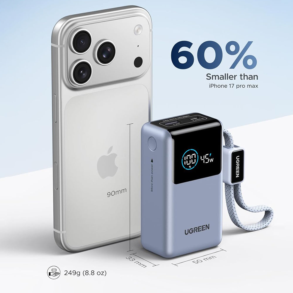 Externe Batterie UGREEN Nexode Pro PB727 (75701B), 10000mAh, 55W, QC + PD, 1 x USB-A - 2 x USB-C, Grau