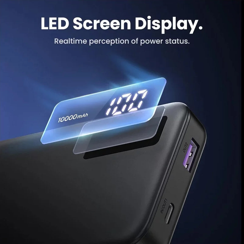 Externer Akku UGREEN PB311, 10000mAh, 22.5W, QC + PD, 1 x USB-C - 2 x USB-A, Schwarz
