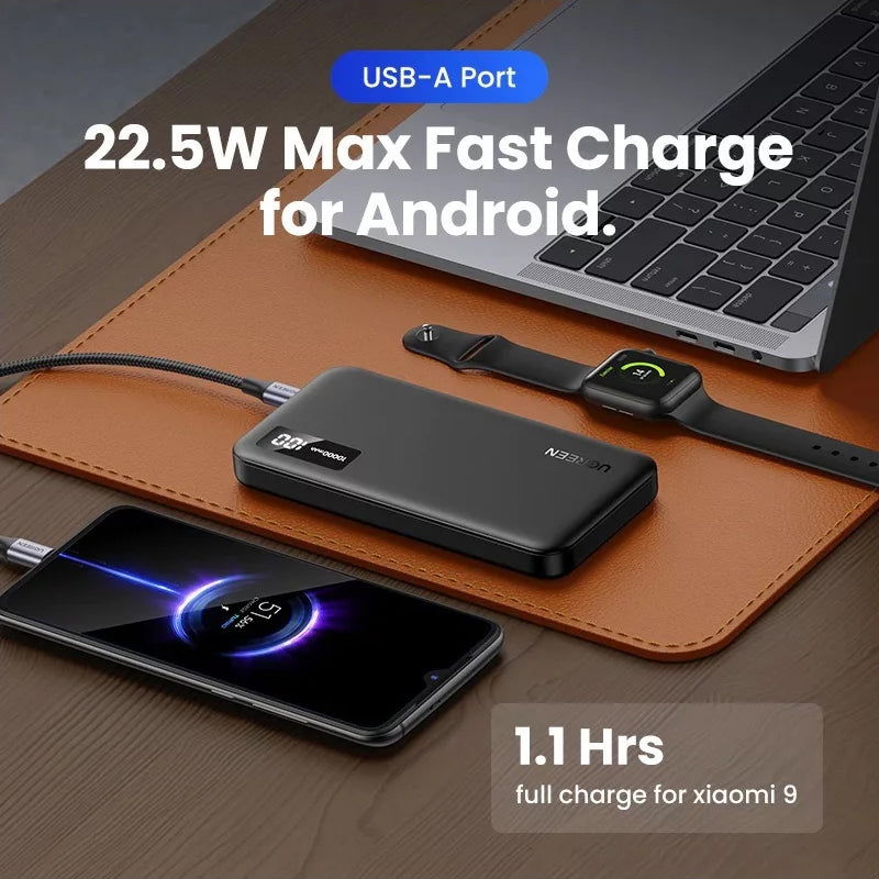 Externer Akku UGREEN PB311, 10000mAh, 22.5W, QC + PD, 1 x USB-C - 2 x USB-A, Schwarz