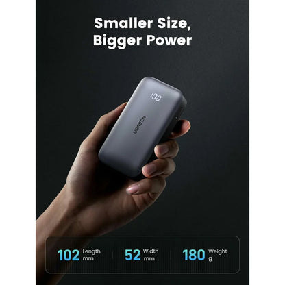 UGREEN PB502 External Battery, 10000mAh, 30W, QC + PD, 1 x USB-A - 1 x USB-C, Grey