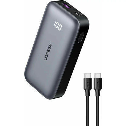 UGREEN PB502 External Battery, 10000mAh, 30W, QC + PD, 1 x USB-A - 1 x USB-C, Grey