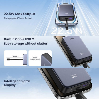 Externer Akku UGREEN PB505, 20000mAh, 22.5W, QC + PD, 1 x USB-A - 2 x USB-C, Grau