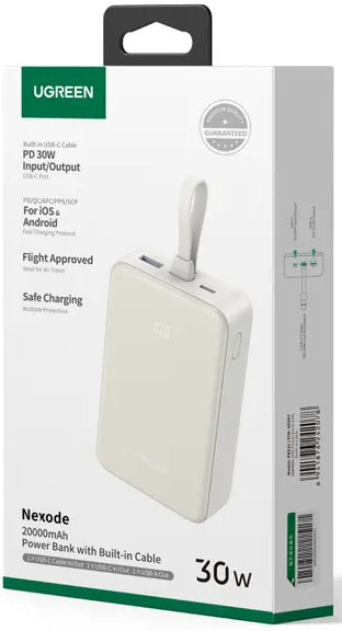 Externer Akku UGREEN PB521, 20000mAh, 30W, QC + PD, 1 x USB-A - 2 x USB-C, Weiß