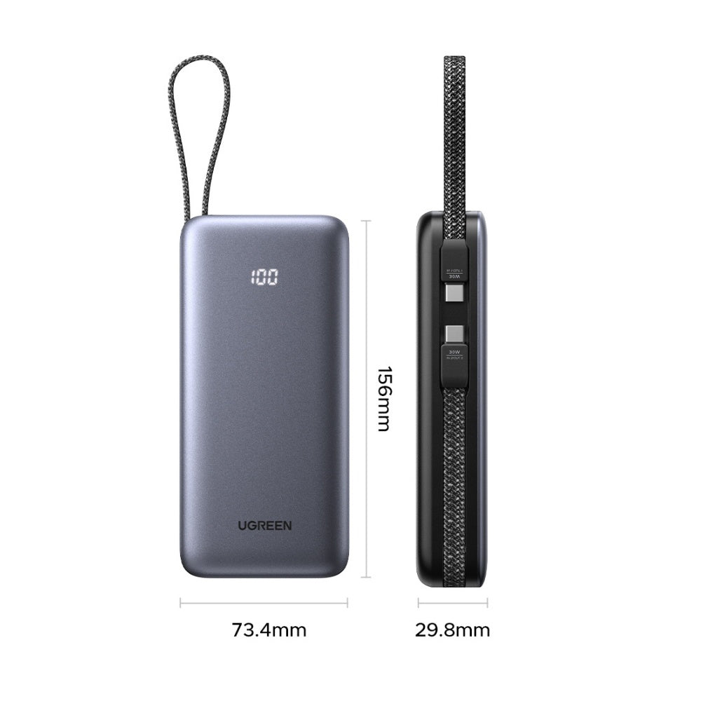 Externer Akku UGREEN PB528 (55985B), 20000mAh, 30W, QC + PD, 1 x USB-A - 3 x USB-C, Grau