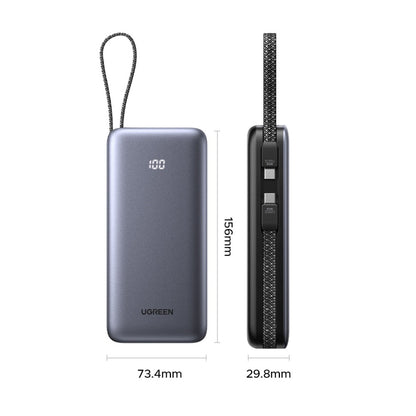 Externer Akku UGREEN PB528 (55985B), 20000mAh, 30W, QC + PD, 1 x USB-A - 3 x USB-C, Grau