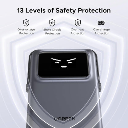 Externer Wireless-Akku UGREEN PB572 Uno, 10000mAh, 20W, PD + FQI, 1 x QI - 1 x USB-C, Grau