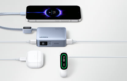 Externe Batterie UGREEN PB584 (75173B), 10000mAh, 33W, QC + PD, 1 x USB-A - 2 x USB-C, Blau
