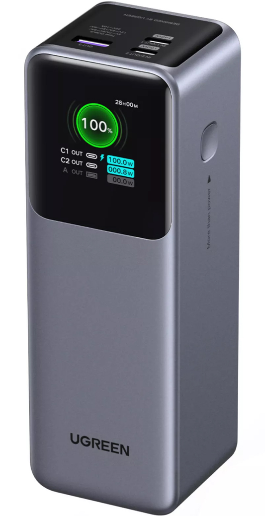 Externe Batterie UGREEN PB722, 25000mAh, 200W, QC + PD, 1 x USB-A - 2 x USB-C, Grau, Wiederaufbereitet