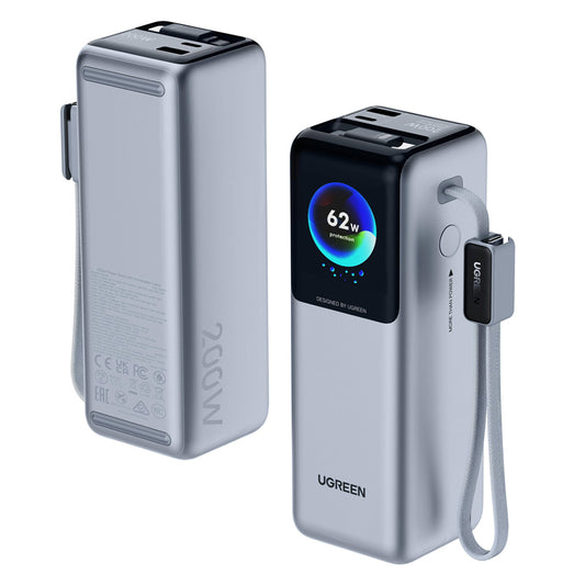 Externe Batterie UGREEN PB728 (75702B), 25000mAh, 200W, QC + PD, 1 x USB-A - 3 x USB-C, Grau