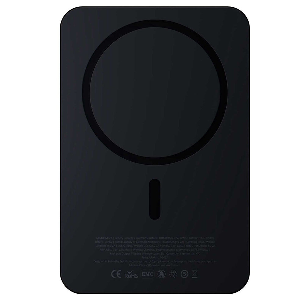 Externer Wireless-Akku 3MK MagSynergy Ni+, 5000mAh, 22.5W, PD + FQI, 1 x QI - 1 x USB-C, Schwarz