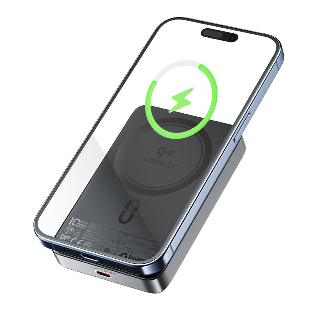 Externer Wireless Akku Acefast M11, 10000mAh, 30W, PD + FQI, 1 x QI - 1 x USB-C, Schwarz