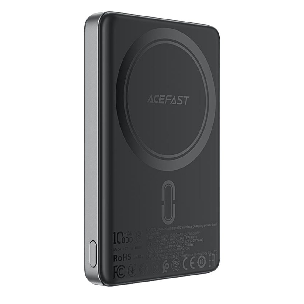 Externer Wireless Akku Acefast M12, 10000mAh, 20W, PD + FQI, 1 x QI - 1 x USB-C, Schwarz