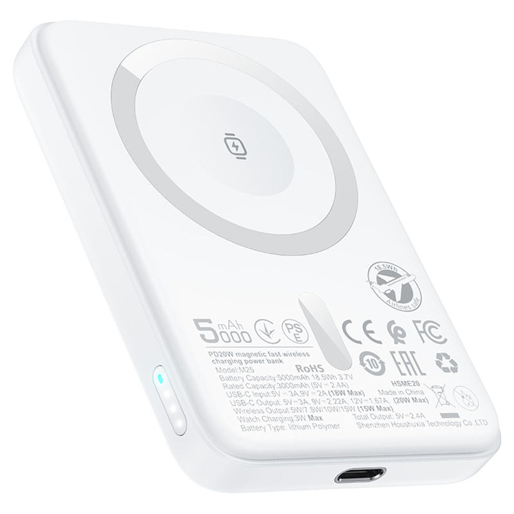 Externer Wireless Akku Acefast M25, 5000mAh, 20W, PD + FQI, 1 x QI - 1 x USB-C, Weiß