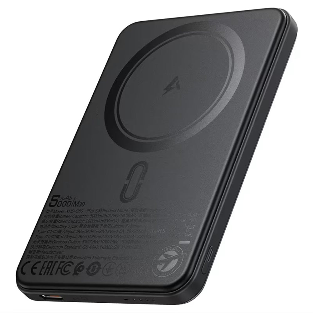 Externer Wireless Akku Acefast M30, 5000mAh, 20W, PD + FQI, 1 x QI - 2 x USB-C, Schwarz
