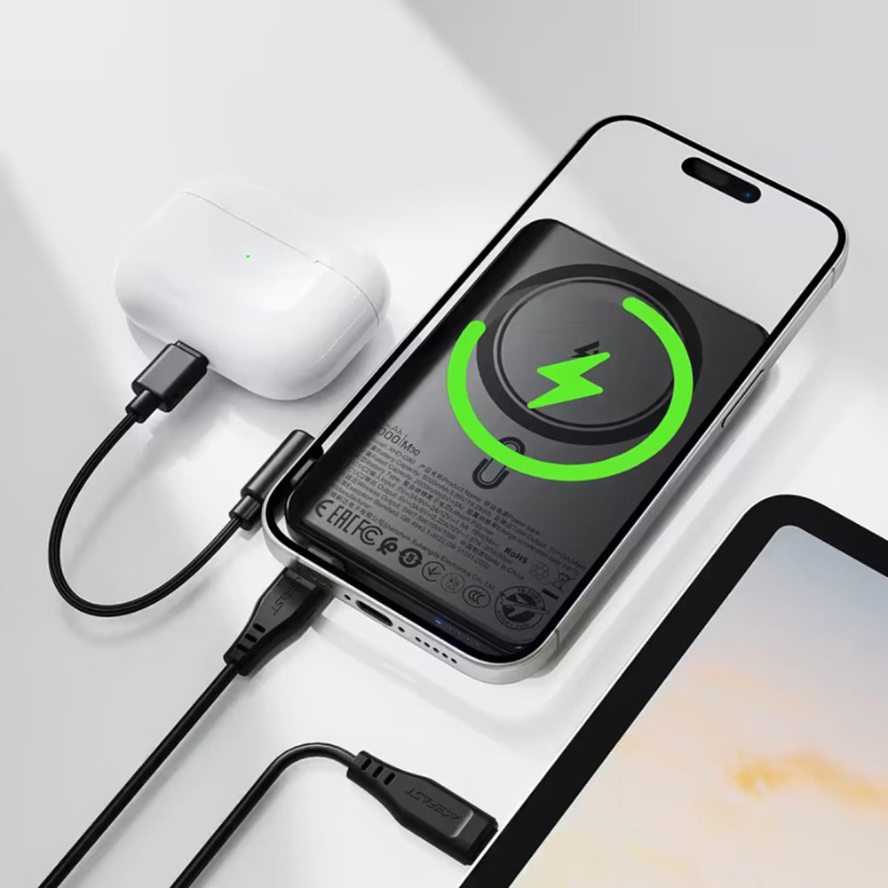 Externer Wireless Akku Acefast M30, 5000mAh, 20W, PD + FQI, 1 x QI - 2 x USB-C, Schwarz