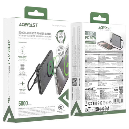 Externer Wireless Akku Acefast M30, 5000mAh, 20W, PD + FQI, 1 x QI - 2 x USB-C, Schwarz