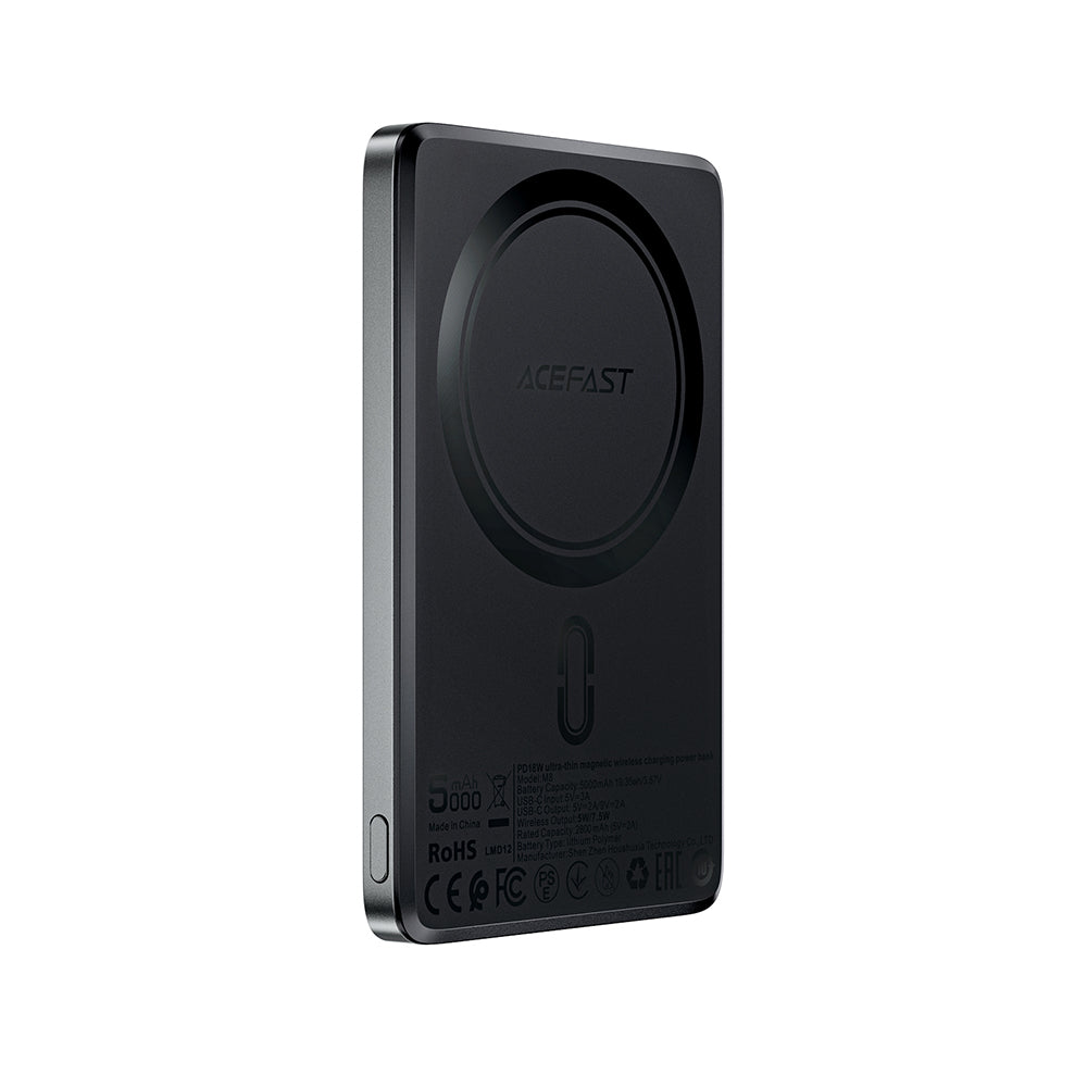 Externer Wireless Akku Acefast M8, 5000mAh, 18W, PD + FQI, 1 x QI - 1 x USB-C, Schwarz