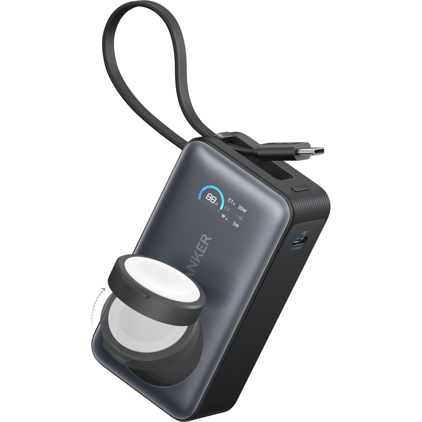 Externer Wireless Akku Anker MagGo, 10000mAh, 35W, PD + QI, 1 x QI - 2 x USB-C, Schwarz A1657H11