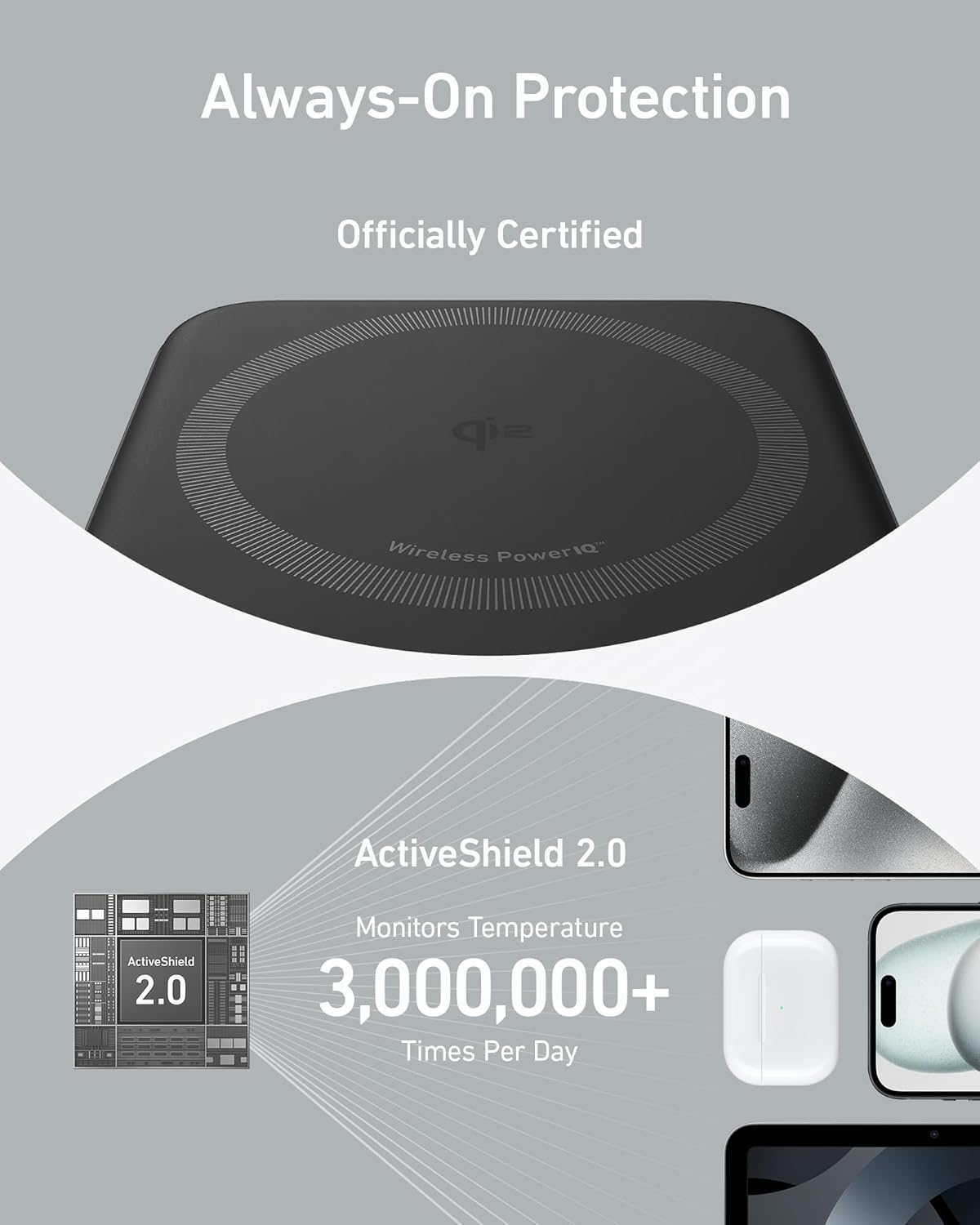 Externer Wireless Akku Anker MagGo, 10000mAh, 27W, PD + FQI, 1 x QI - 1 x USB-C, Schwarz A1654011